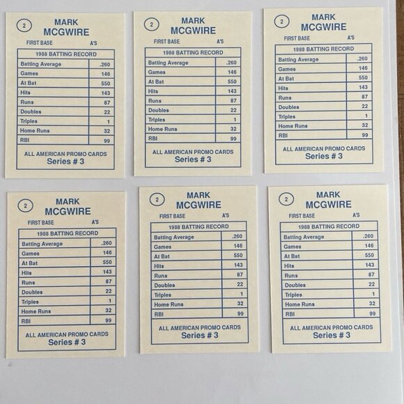 Mark McGwire 1989 All American #2 Series #3 Lot of 6 Cards - Picture 2 of 2